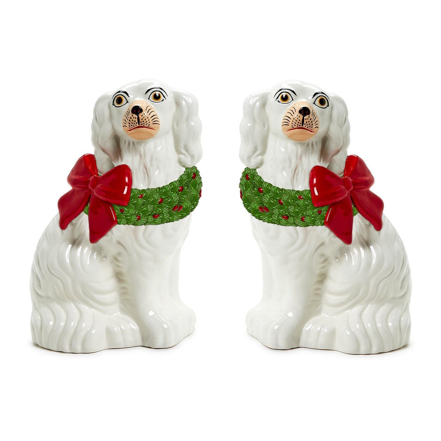 Holiday Hound Staffordshire Dog Statues w/Holiday Wreath (2 Styles)