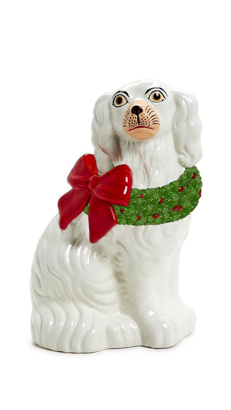 Holiday Hound Staffordshire Dog Statues w/Holiday Wreath (2 Styles)