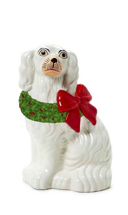 Holiday Hound Staffordshire Dog Statues w/Holiday Wreath (2 Styles)