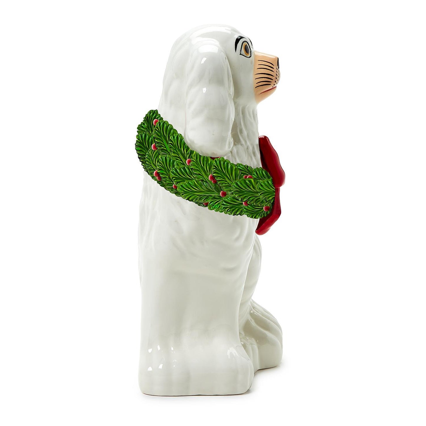 Holiday Hound Staffordshire Dog Statues w/Holiday Wreath (2 Styles)