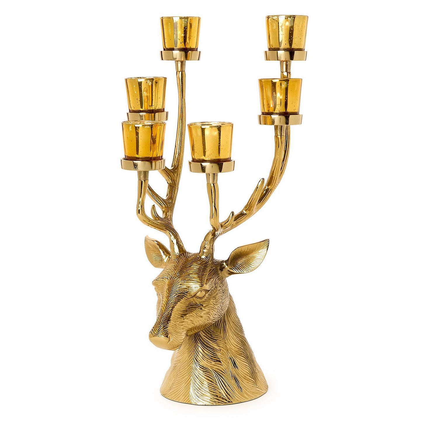 Gold Stag Candelabrum Centerpiece w/Six Removeable Tealight Candleholders