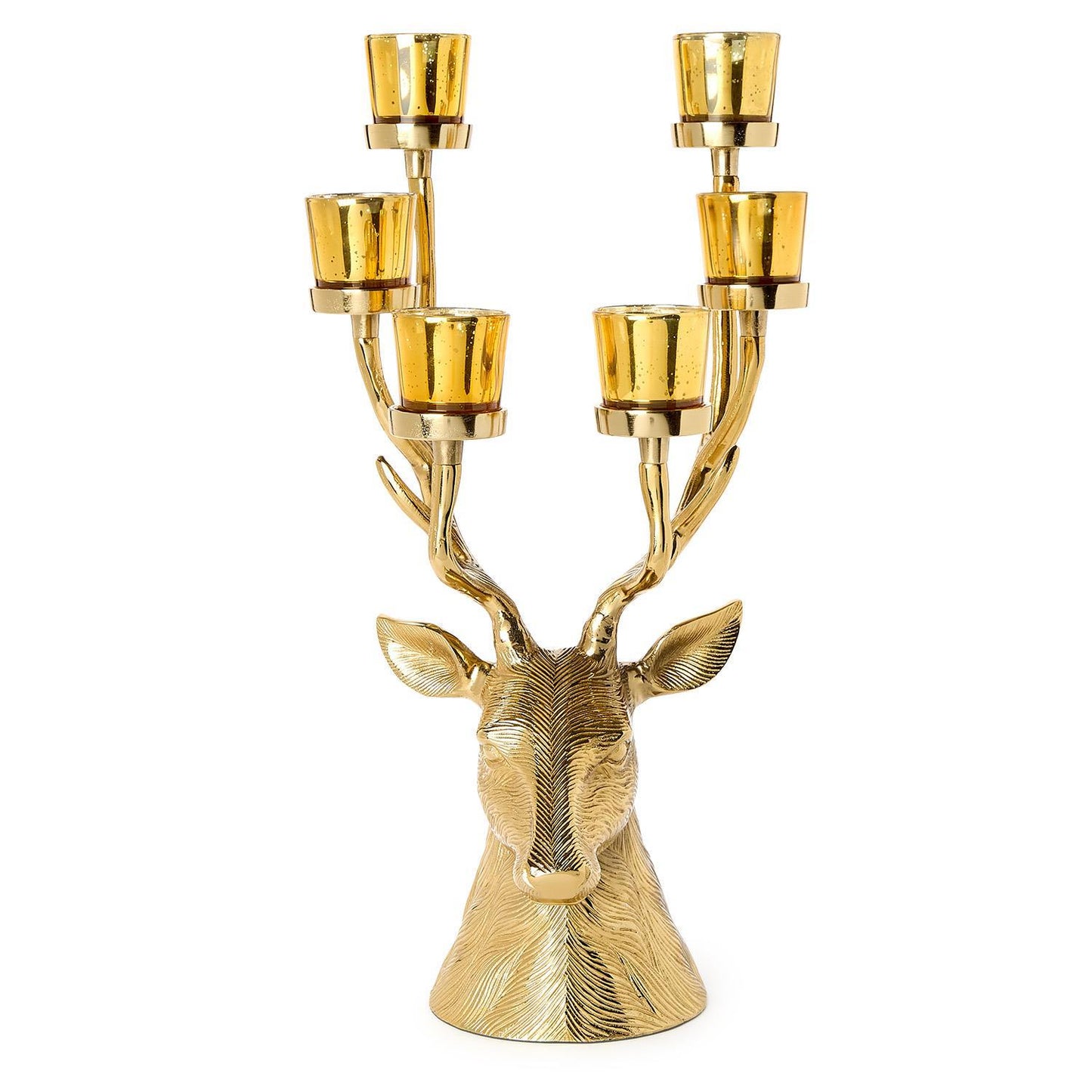 Gold Stag Candelabrum Centerpiece w/Six Removeable Tealight Candleholders