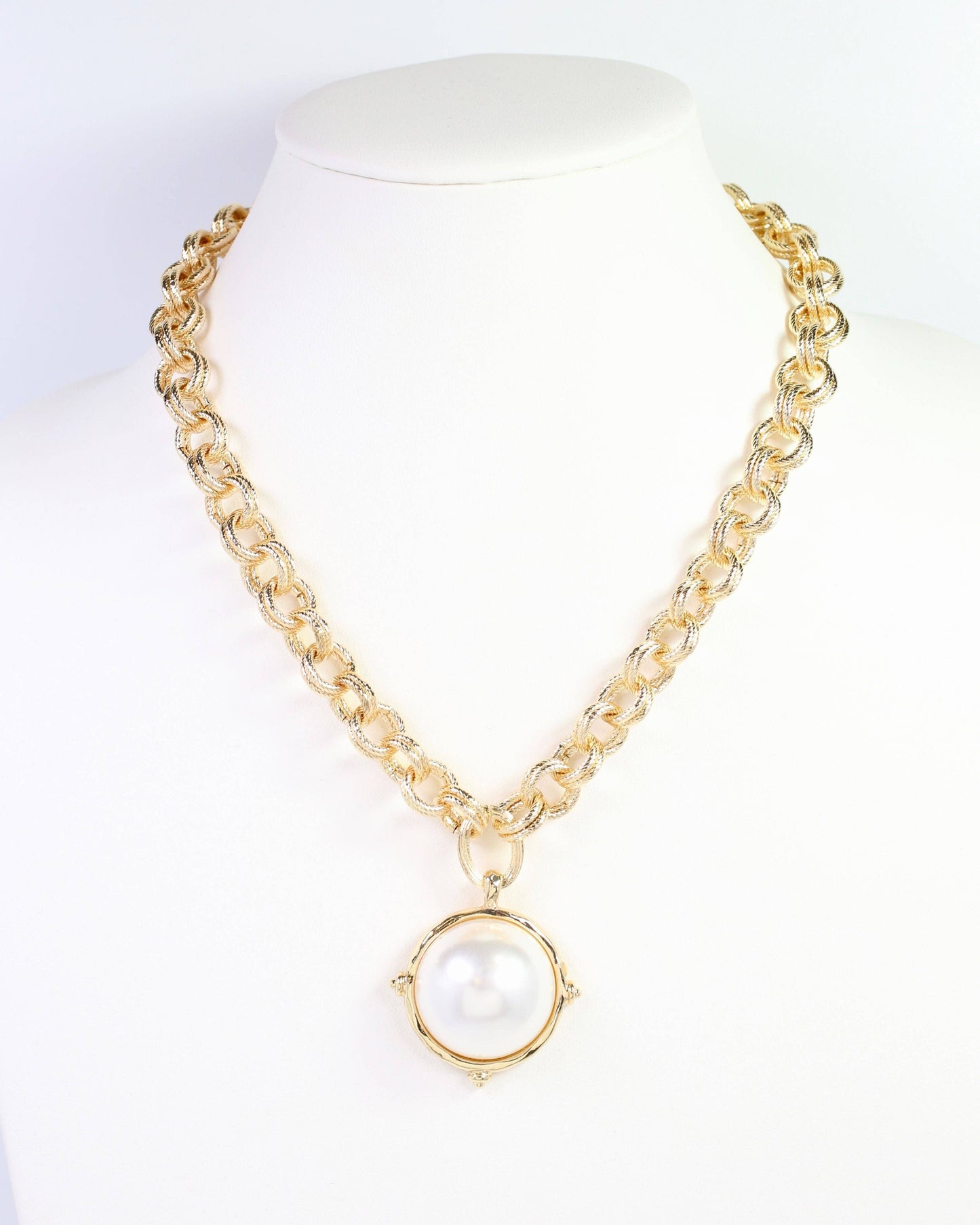 Lexington Link Pearl Charm Necklace Gold: Default