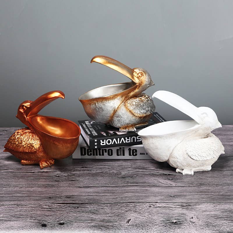 Pelican Resin Storage Bowl Animal Sculpture Home Decor: White