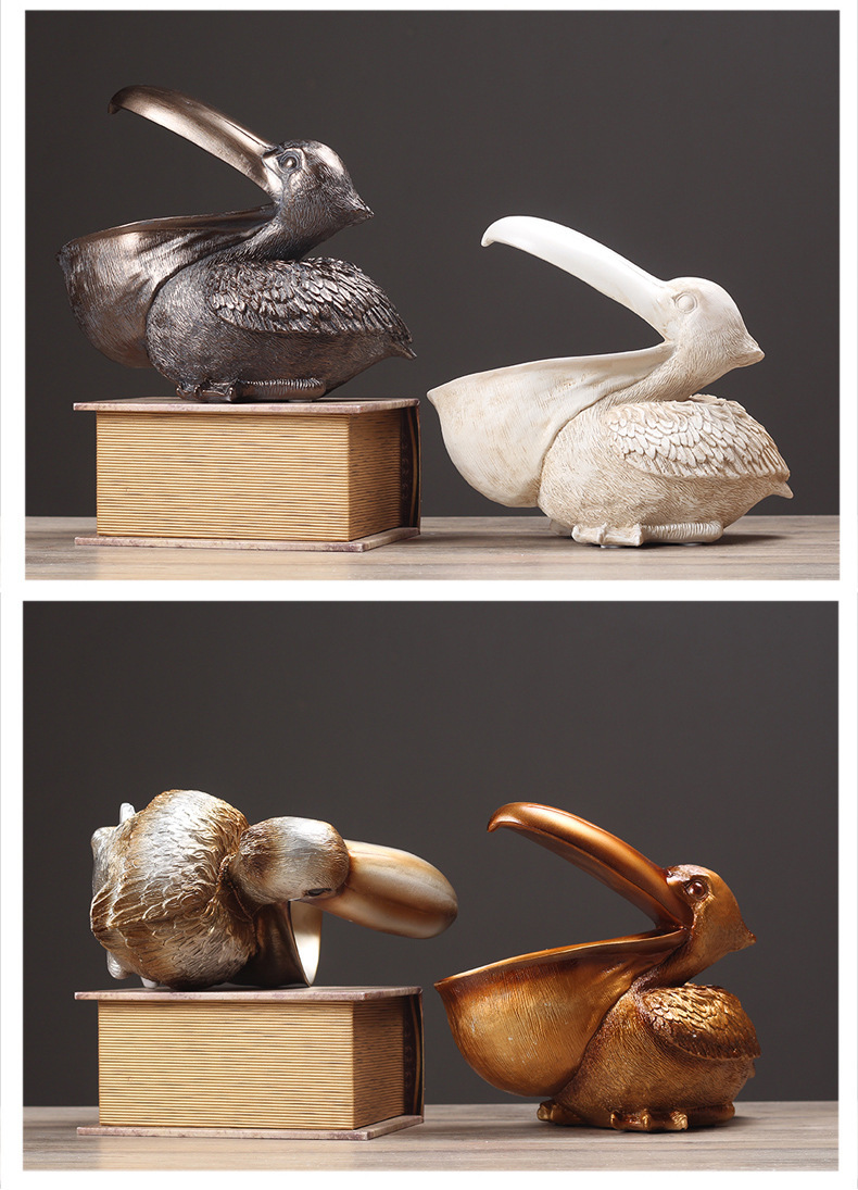 Pelican Resin Storage Bowl Animal Sculpture Home Decor: Dark Green