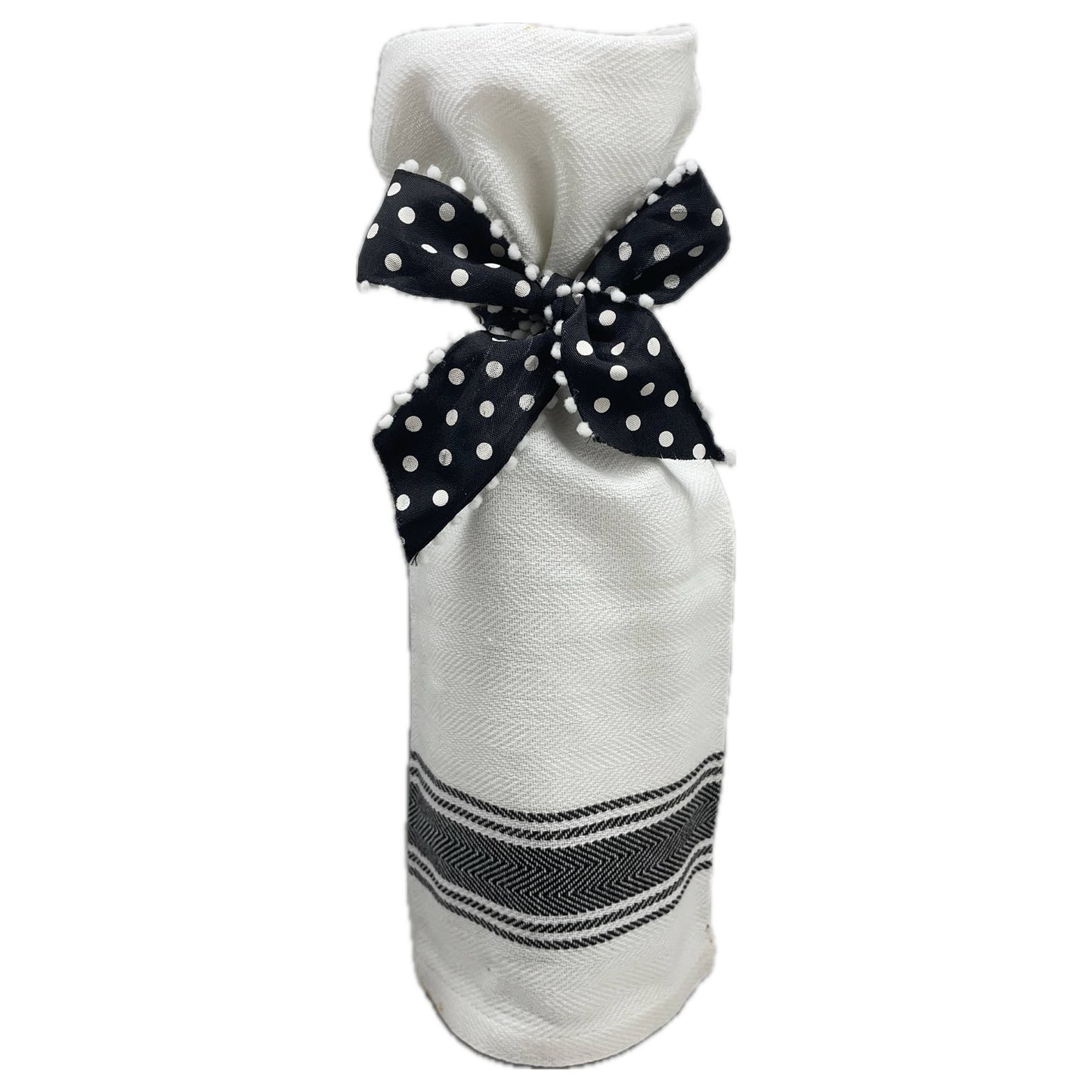 BB-A-109 White Kitchen Towel "Apparently wine is not...": WHITE - BLACK LINED TRIM