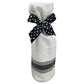 BB-A-109 White Kitchen Towel "Apparently wine is not...": WHITE - BLACK LINED TRIM