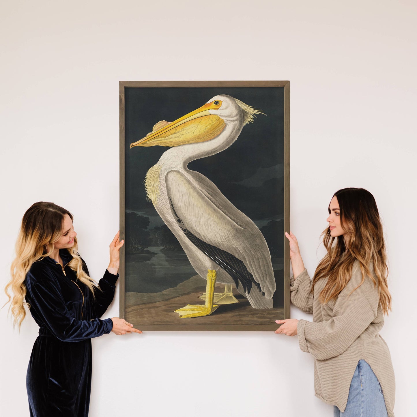 Audubon Pelican - Lake House Wall Art - Framed Art Print: 24x36" Extra Large Canvas Art with Thick Wood Frame
