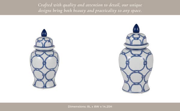 Ceramic Links Lidded Decorative Temple Jar - Blue, 14 in.