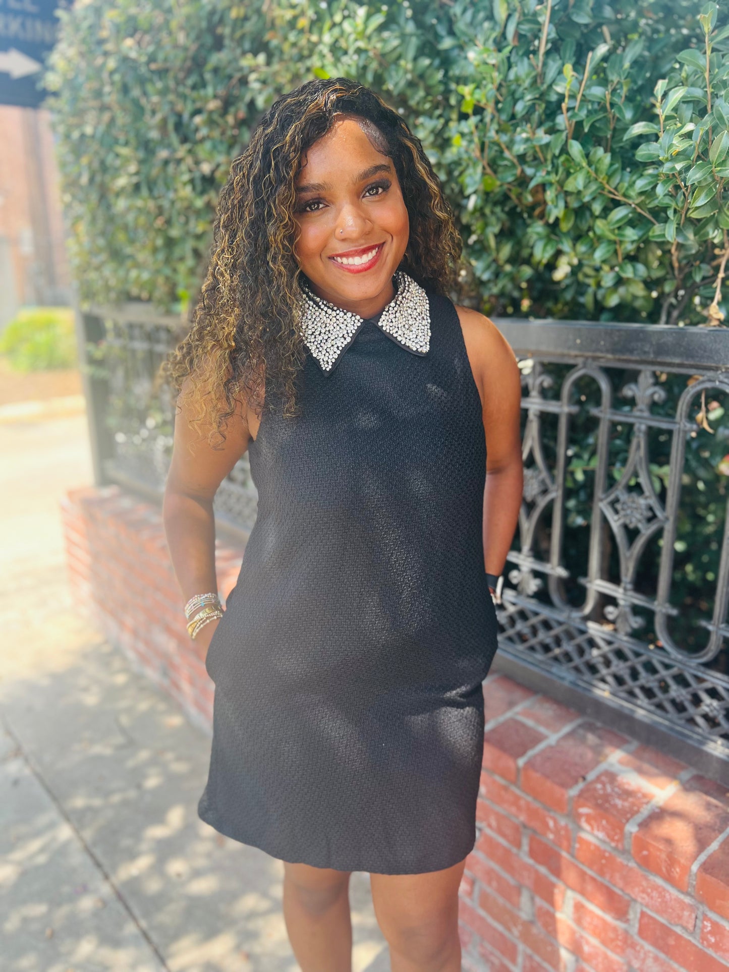 Black Mini Dress w/Embellished Collar