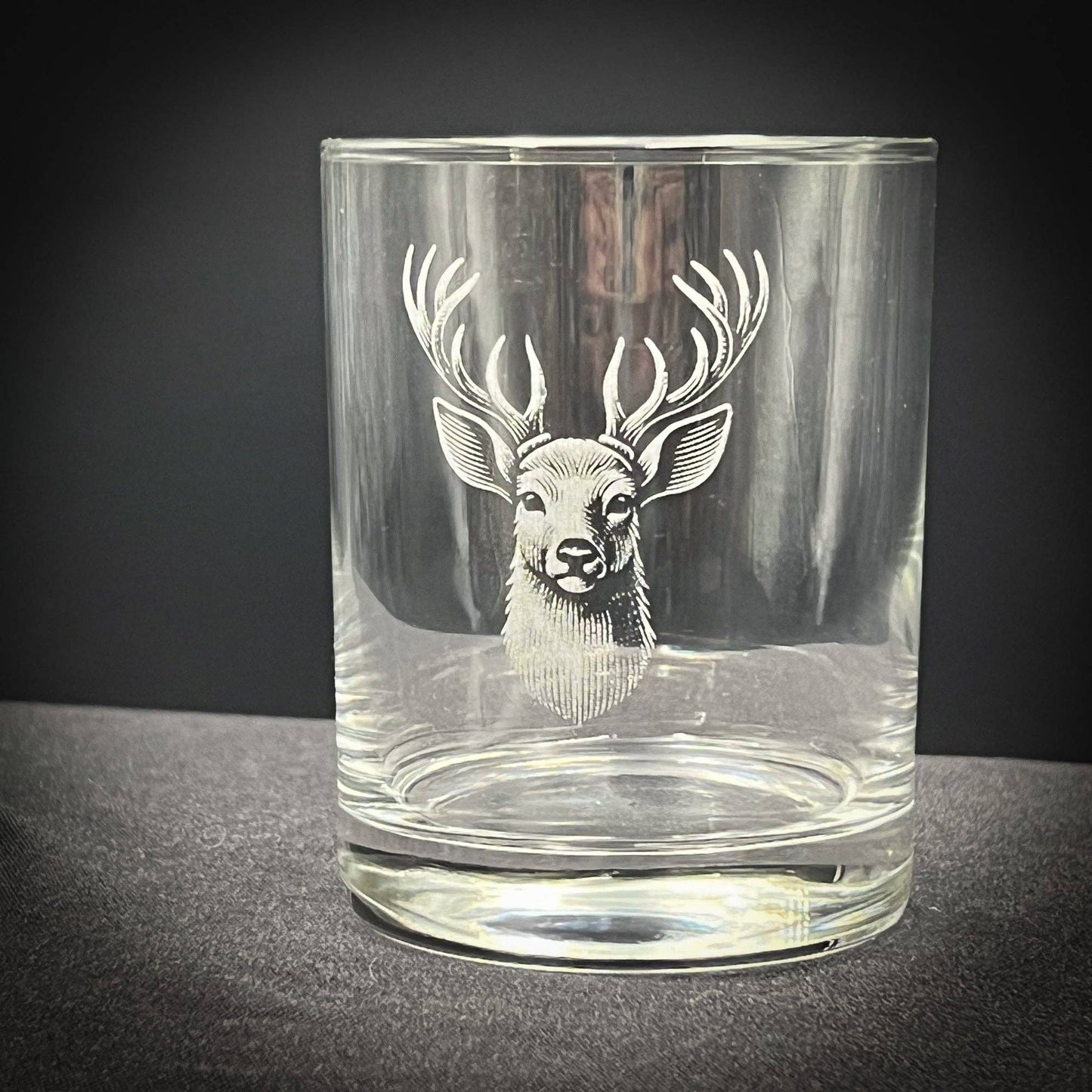 Stag Double Old Fashioned Glass - 14 oz Vintage Engraved Design