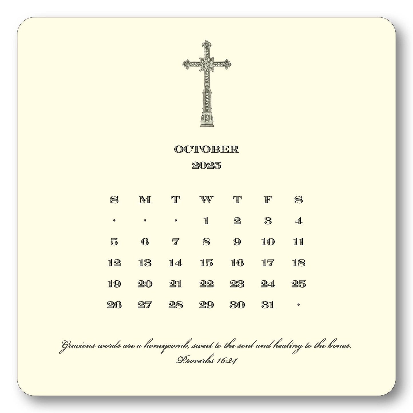 2025 Cross Calendar with Easel