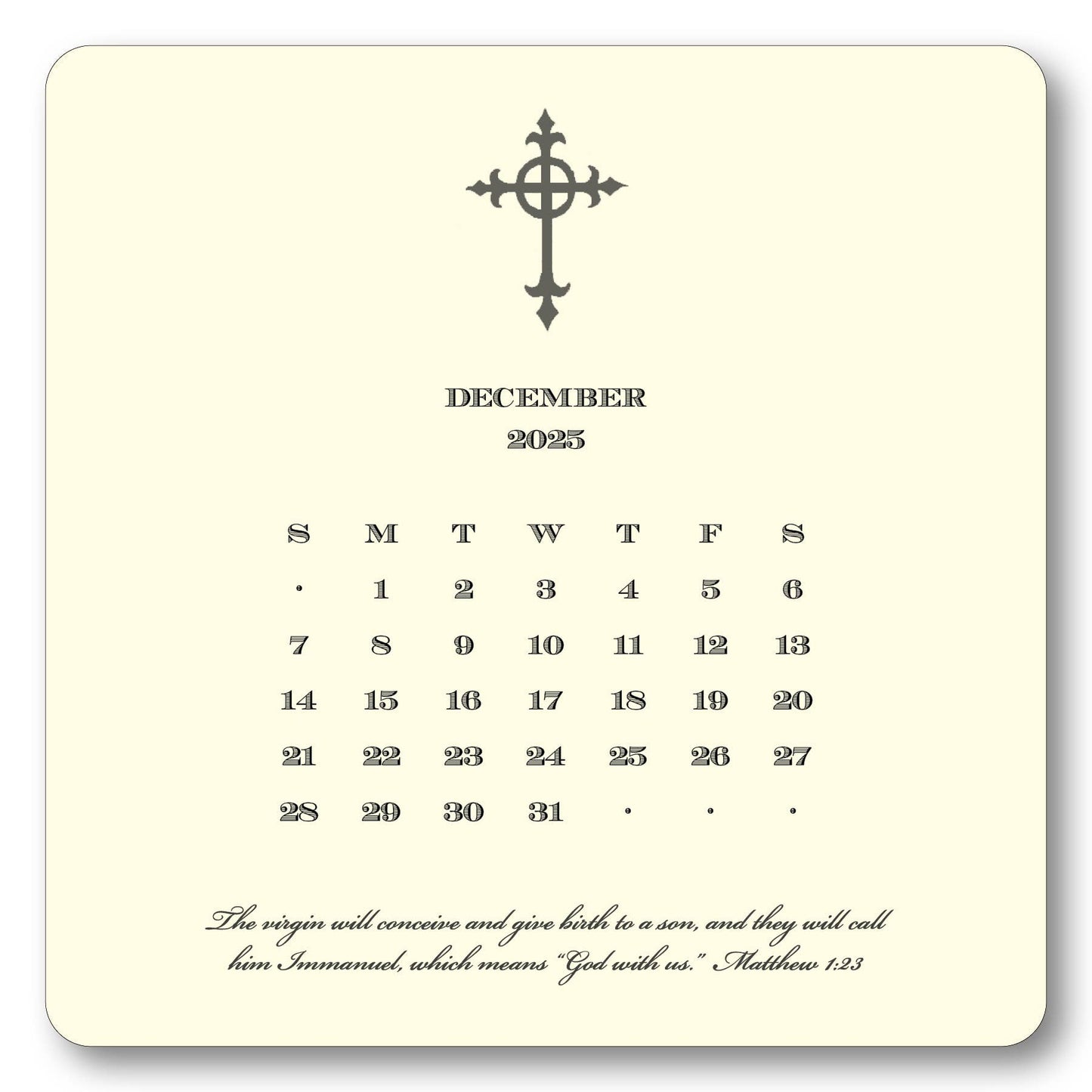 2025 Cross Calendar with Easel