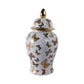 Decorative Temple Jar - White Ceramic Butterflies, 18 in.
