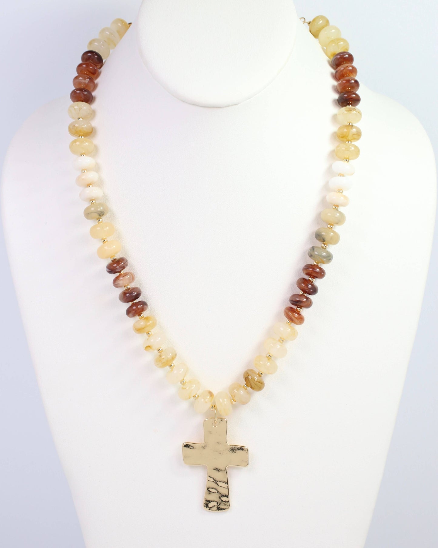 Berkeley Stone Beaded Cross Necklace Natural: Default