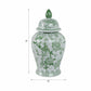 Ceramic Bird Flower Decorative Temple Jar - Green, 18 in.