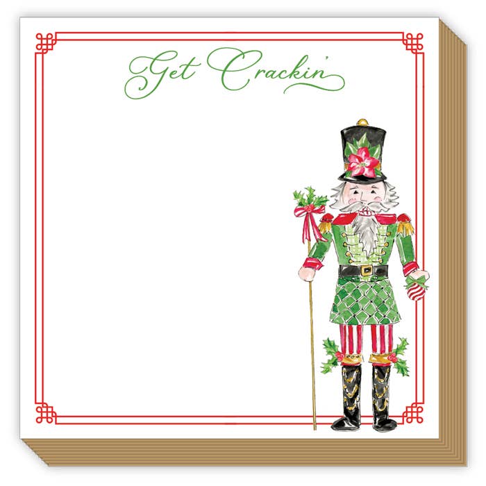 Get Crackin' Poinsettia Nutcracker Red Green Luxe Notepad