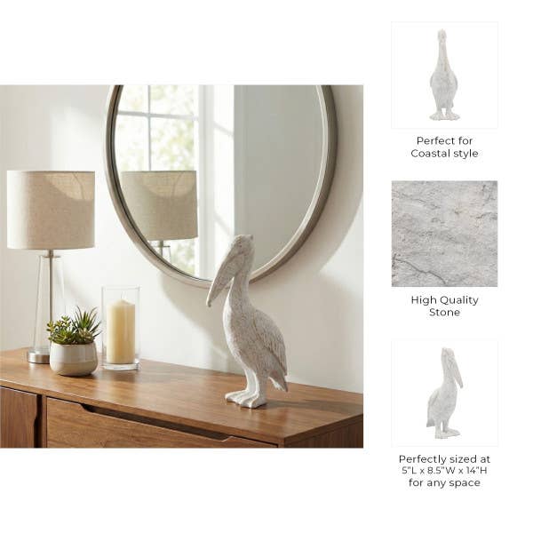 Decorative Figurine - White Ceramic Standing Pelican, 14 in.