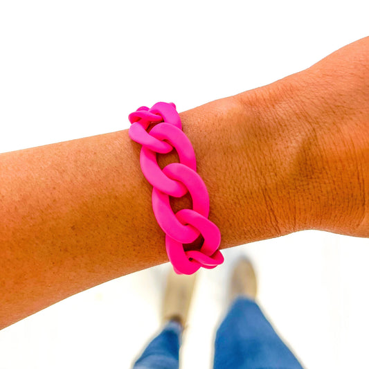 Matte Hot Pink Chunky Acrylic Chain Link Bracelet
