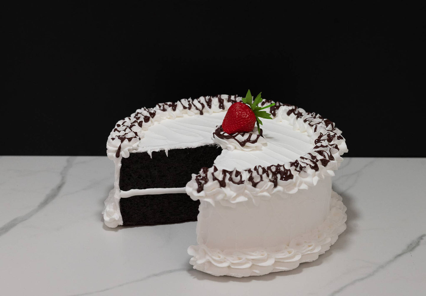 Large Fake Vanilla Cake with Slice Missing