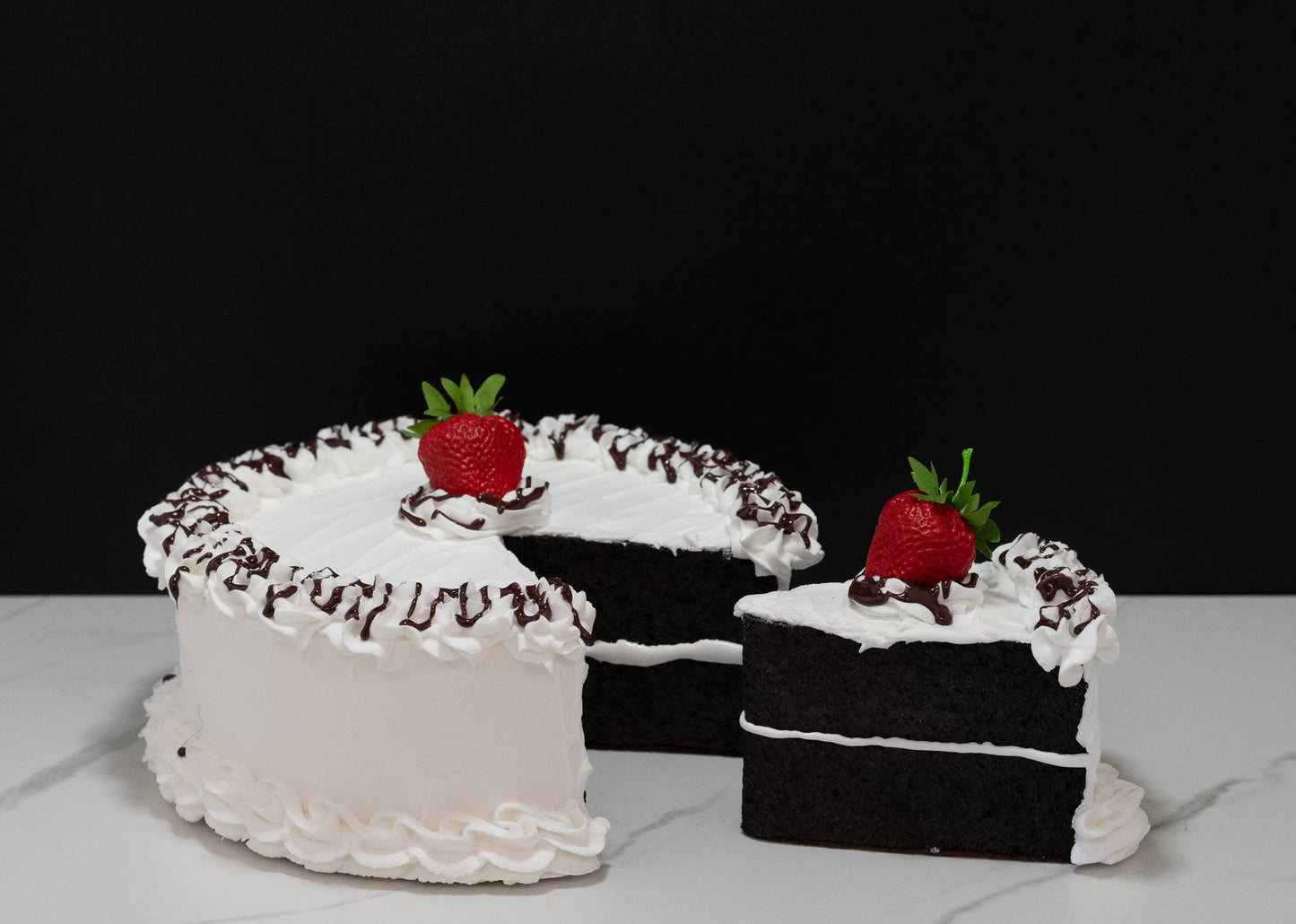 Large Fake Vanilla Cake with Slice Missing