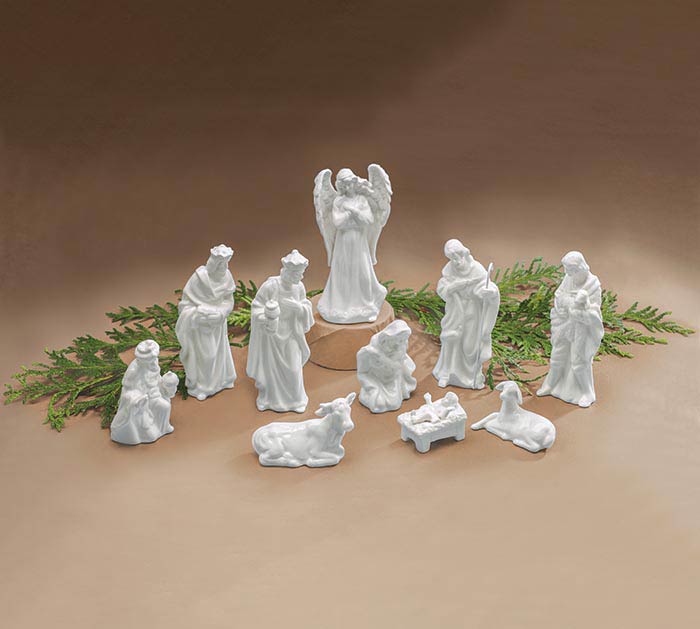 White Porcelain Nativity (10 Piece Set)