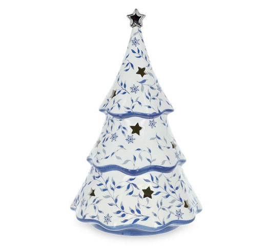Blue/White Layered Lighted Ceramic Tree