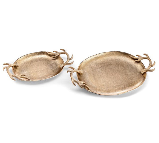 Gold Platters w/Antler Handles (2 Sizes)