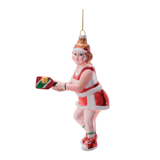 Mrs. Clause Glass Pickleball Ornament