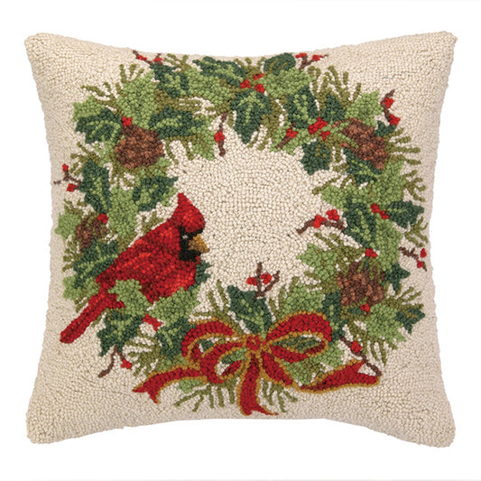 CARDINAL WREATH HOOK PILLOW - The Pillow Shop