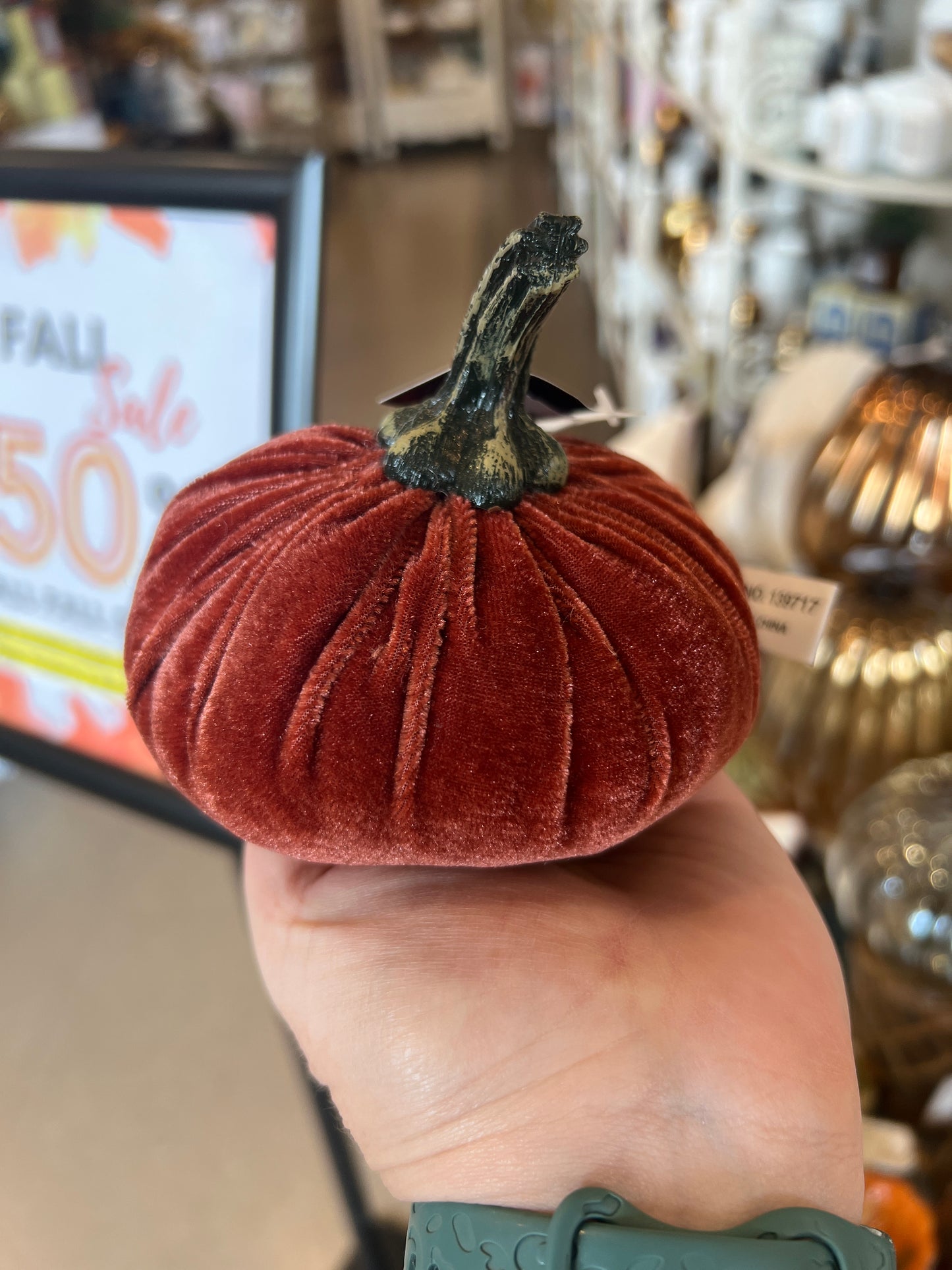 Rust Velvet Stuffed Pumpkin -4.25"