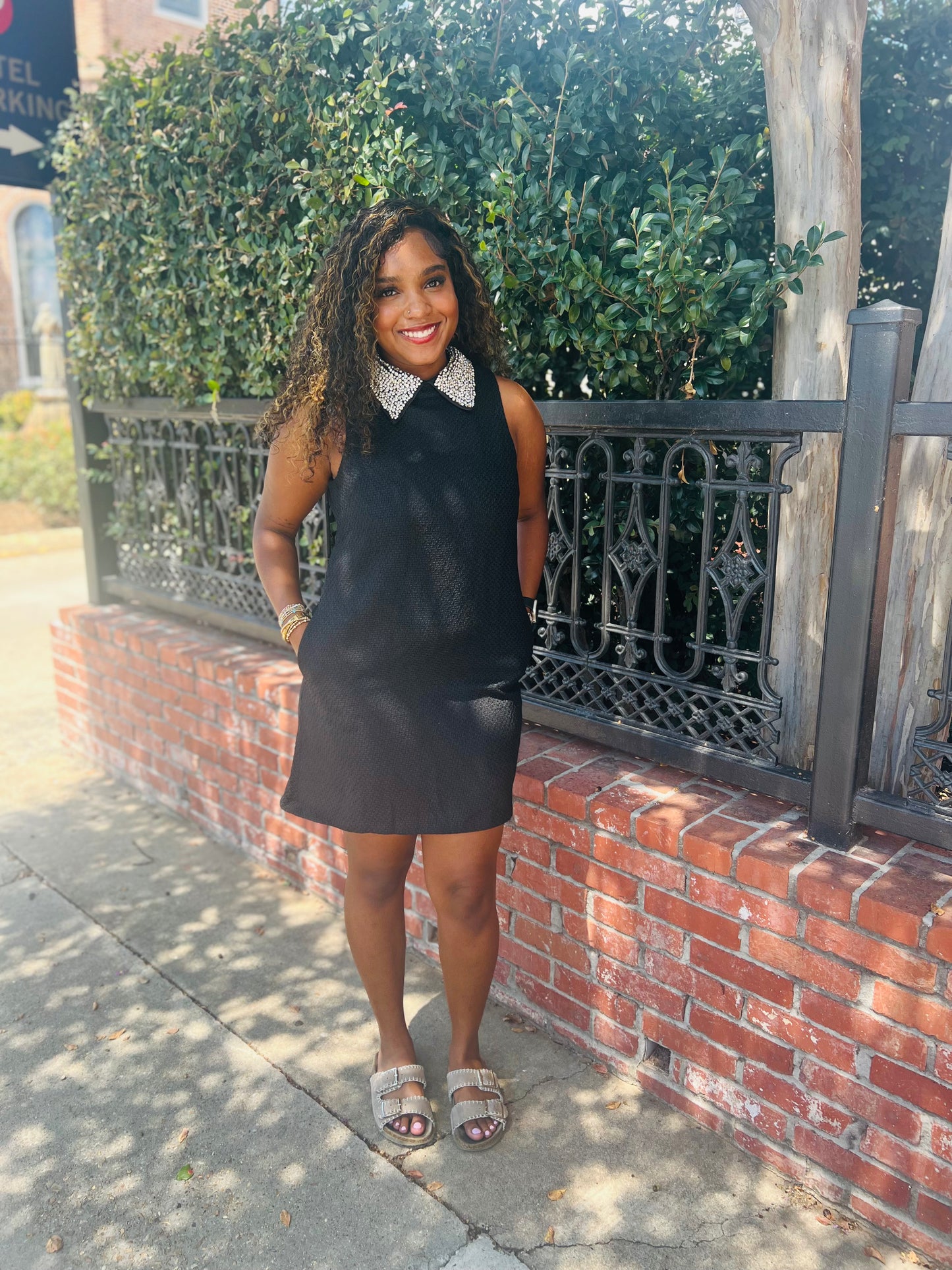 Black Mini Dress w/Embellished Collar