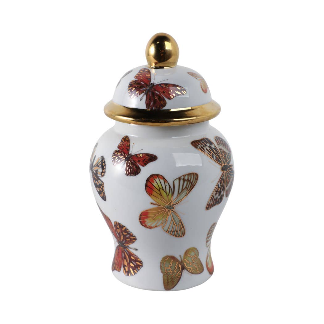 Multicolor 8x5 in. Ceramic Glam Temple Jar with Butterflies