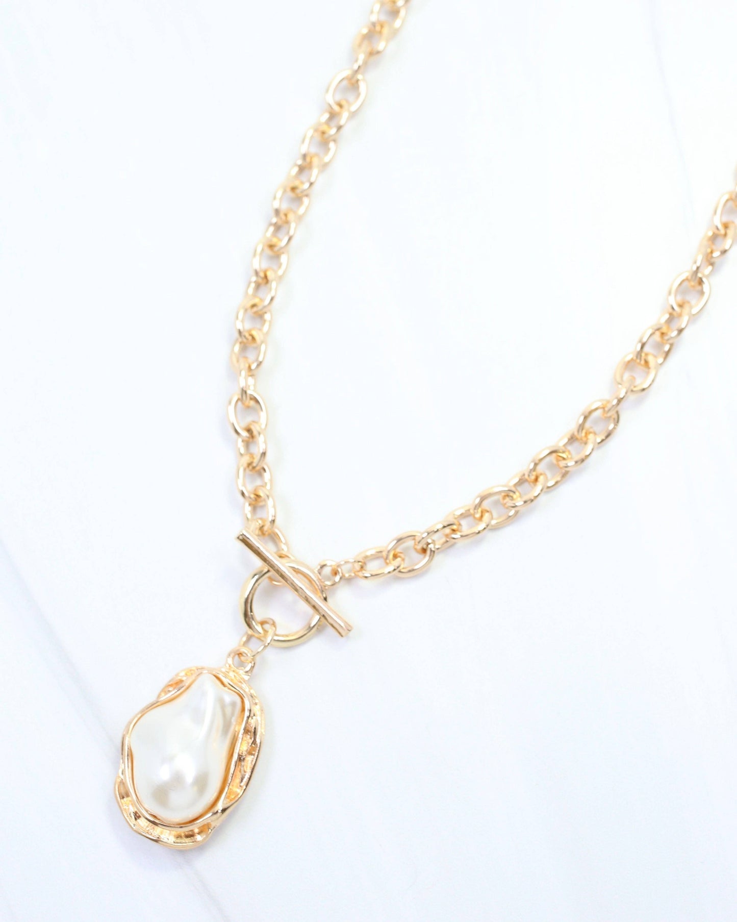 Carmela Baroque Pearl Toggle Necklace Gold