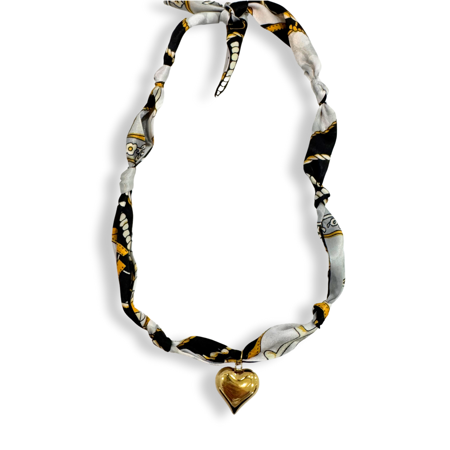 Scarf Bandana Charm Necklaces : Heart CZ - Purple Blue Abstract Scarf