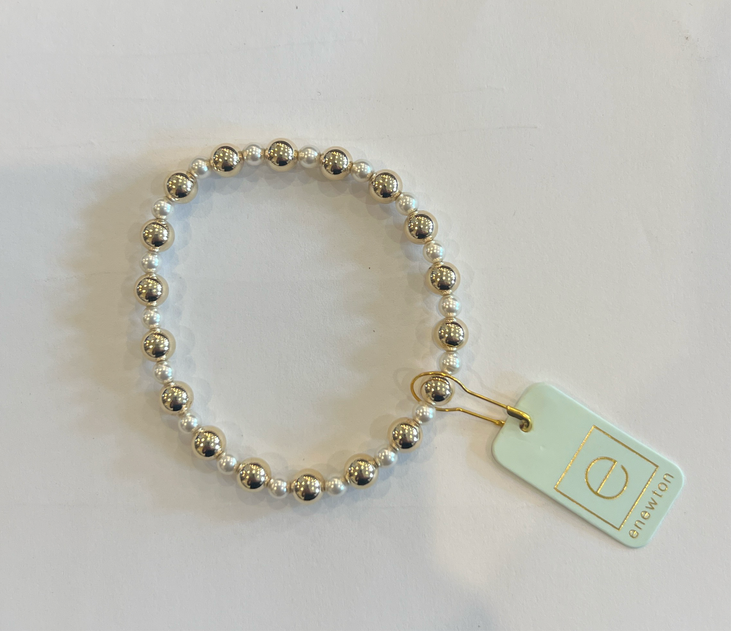 Pearl Grateful Pattern 4mm Bead Bracelet - 6mm Gold