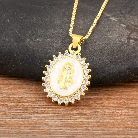 Religious Crystal Zircon Charm Pendant Necklace - assorted colors