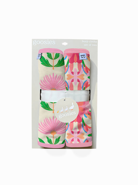 Burp Cloth Set - Pink Block Flower
