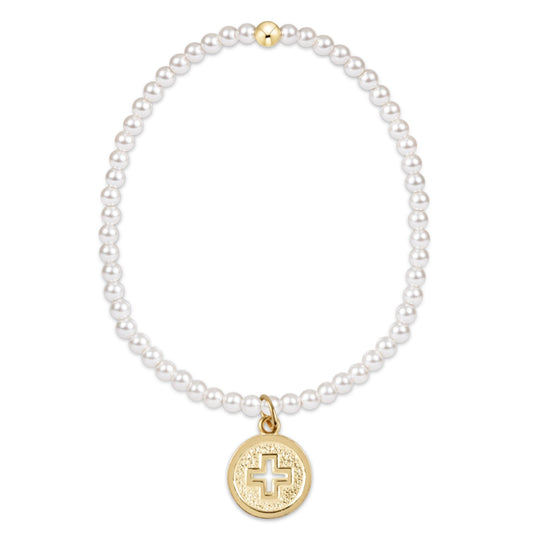 Classic Pearl 3mm Bracelet - Signature Cross Gold Disc