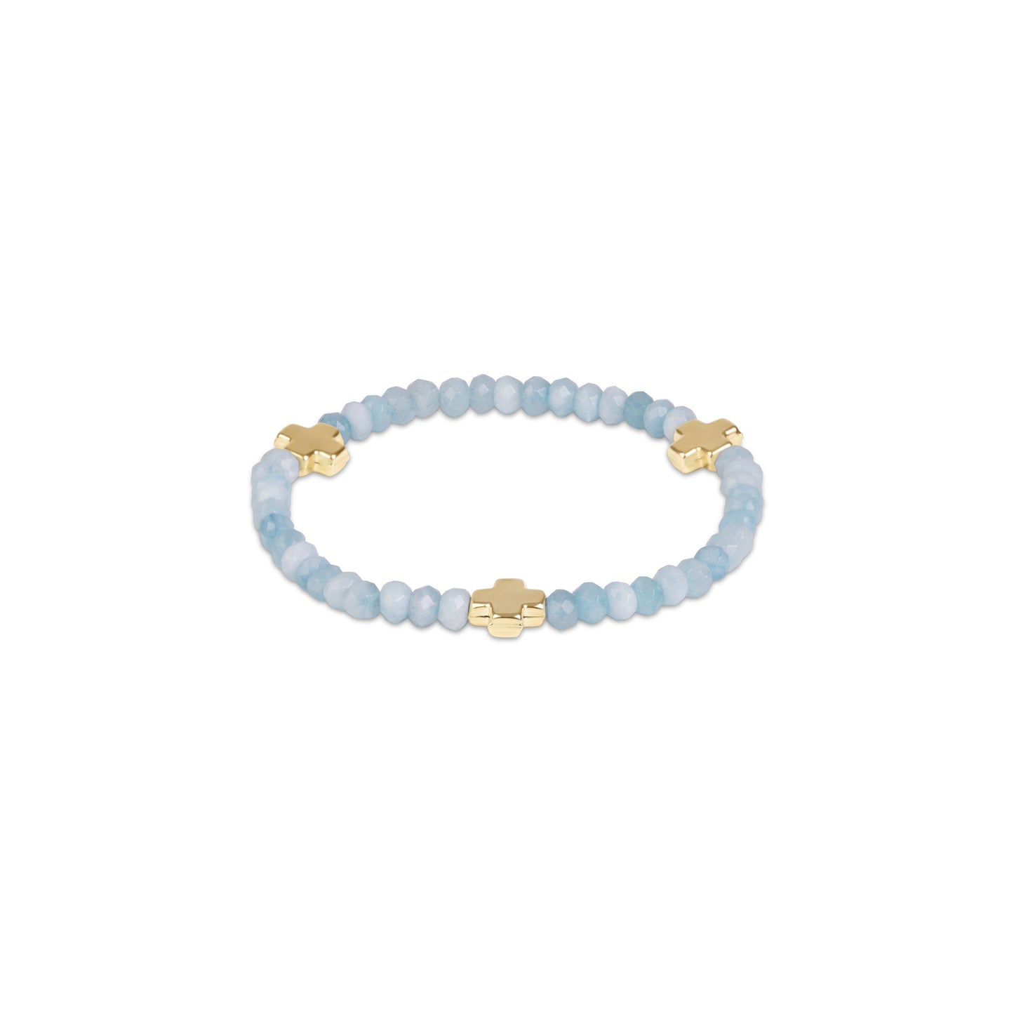 Signature Cross Gold 4mm Gemstone Bracelet - Aquamrine