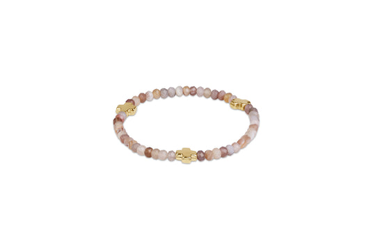Signature Cross Gold 4mm Gemstone Bracelet - Botswana Agate