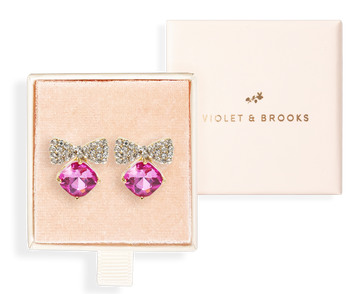 Bow Tie Crystal Post Earrings-Pink