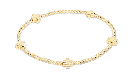 Signature Cross Small Gold Pattern 2mm Bead Bracelet