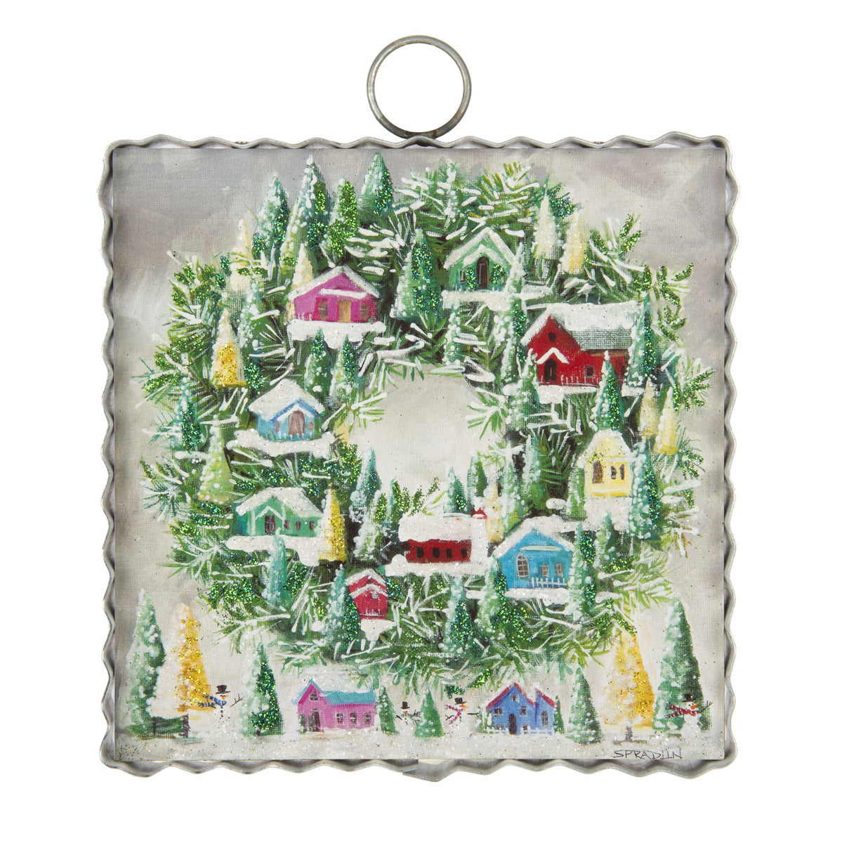 Mini Vintage Wreath of Houses Print