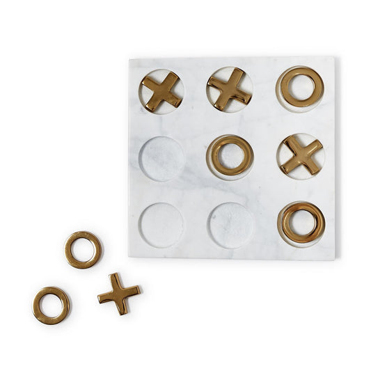 Piazza Marble Hand-Crafted Tic-Tac-Toe w/Gold Game Pieces