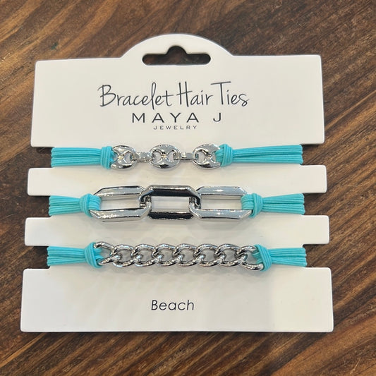 Beach Hair Tie - White Mariner Chain Set w/Teal Elastic