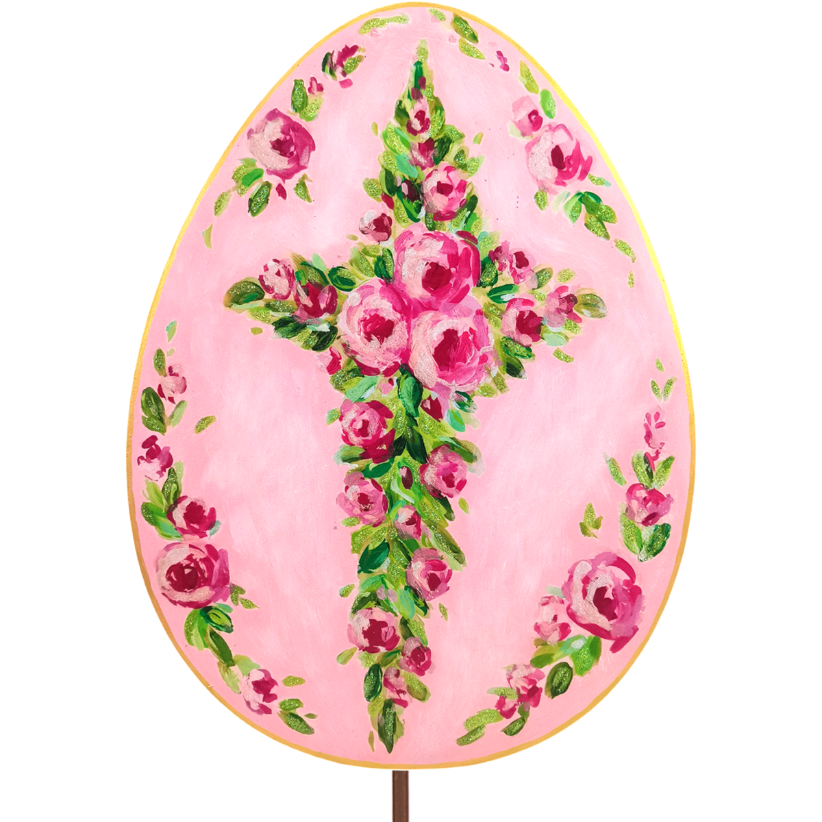 Pink Roses Cross on Egg