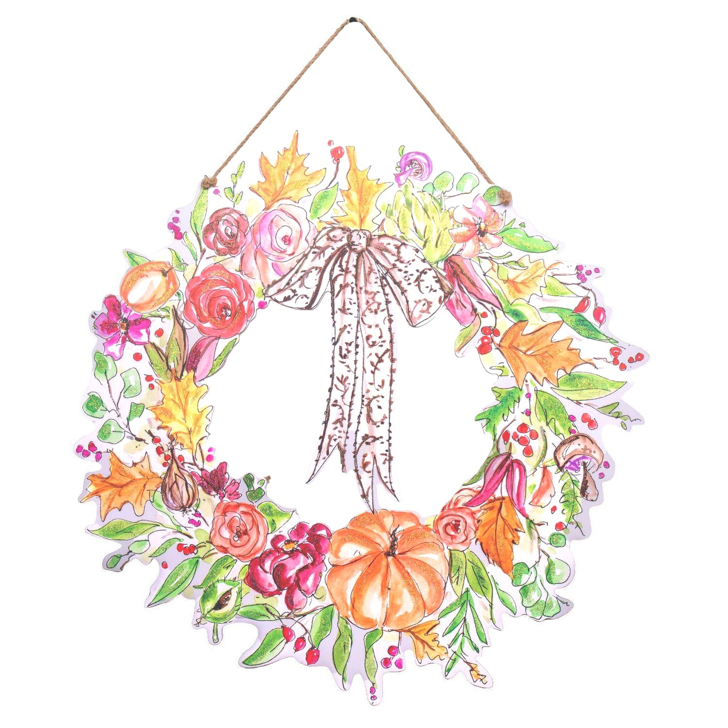 Rose & Pumpkin Wreath PVC Door Hanger
