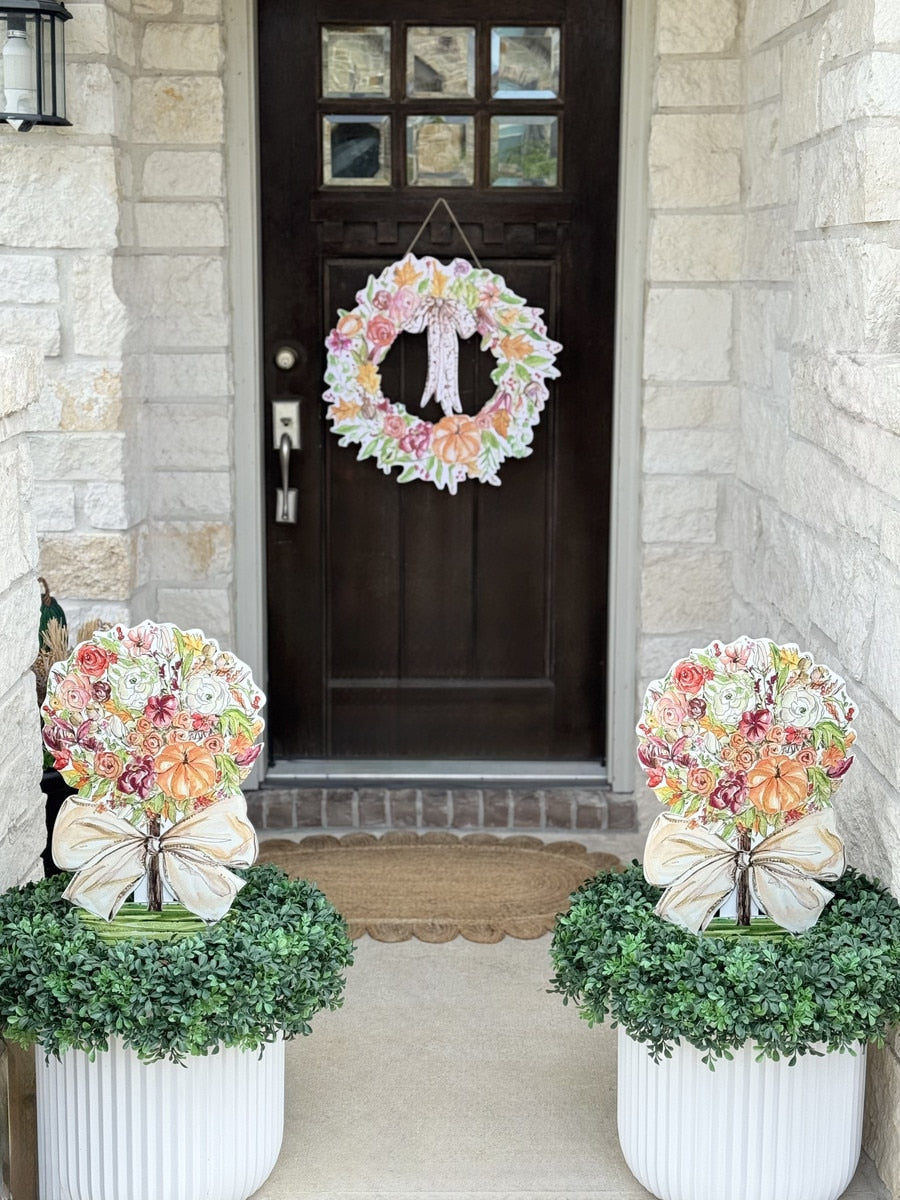 Rose & Pumpkin Wreath PVC Door Hanger