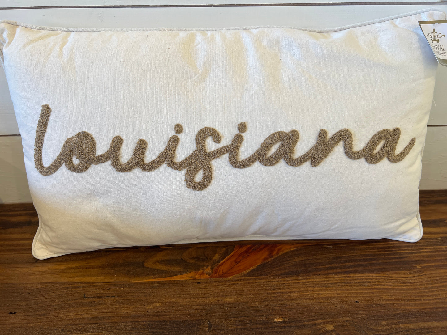 Louisiana Embroidered Pillow Soft White/Warm Taupe